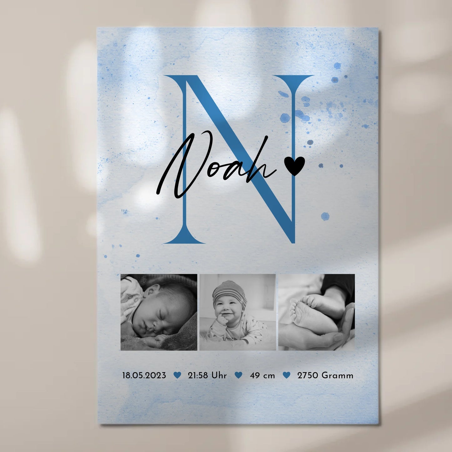 Fotoboard Magnet Wandbild Geburt Baby 7 Fotos Geburtsdaten Black and White 7