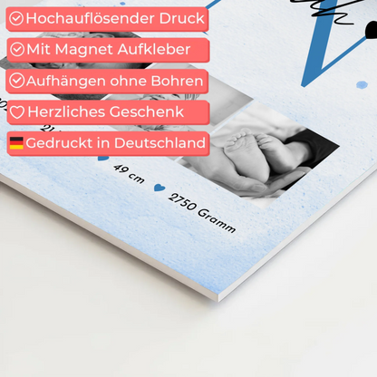 Fotoboard Magnet Wandbild Geburt Baby 7 Fotos Geburtsdaten Black and White 10