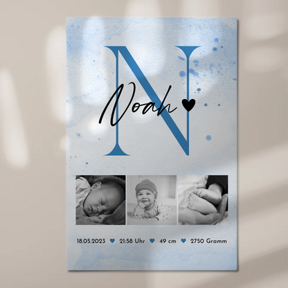 Fotoboard Magnet Wandbild Geburt Baby 7 Fotos Geburtsdaten Black and White