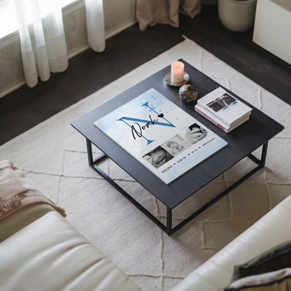 Fotoboard Magnet Wandbild Geburt Baby 7 Fotos Geburtsdaten Black and White