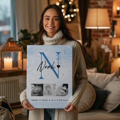 Wandbild Fotocollage Geburt Baby 7 Fotos Geburtsdaten Black and White 2