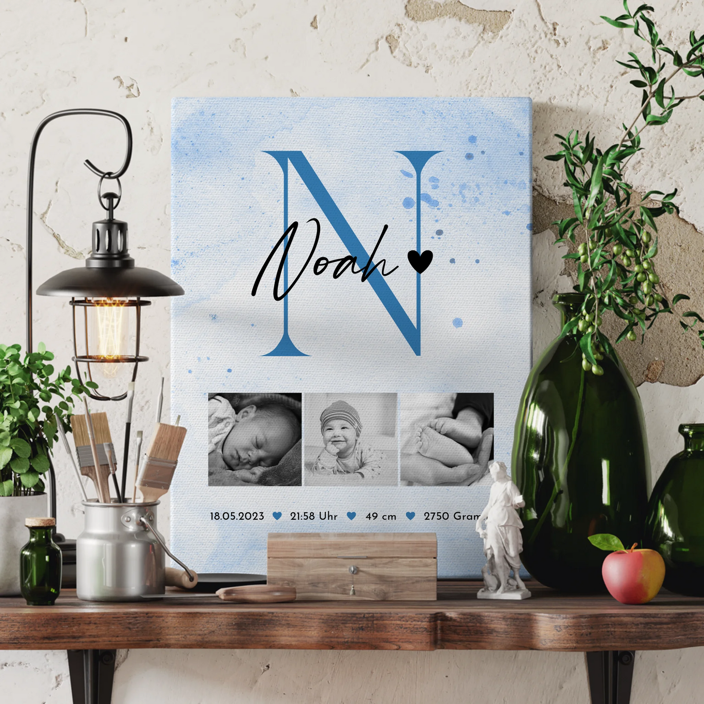 Wandbild Fotocollage Geburt Baby 7 Fotos Geburtsdaten Black and White 3