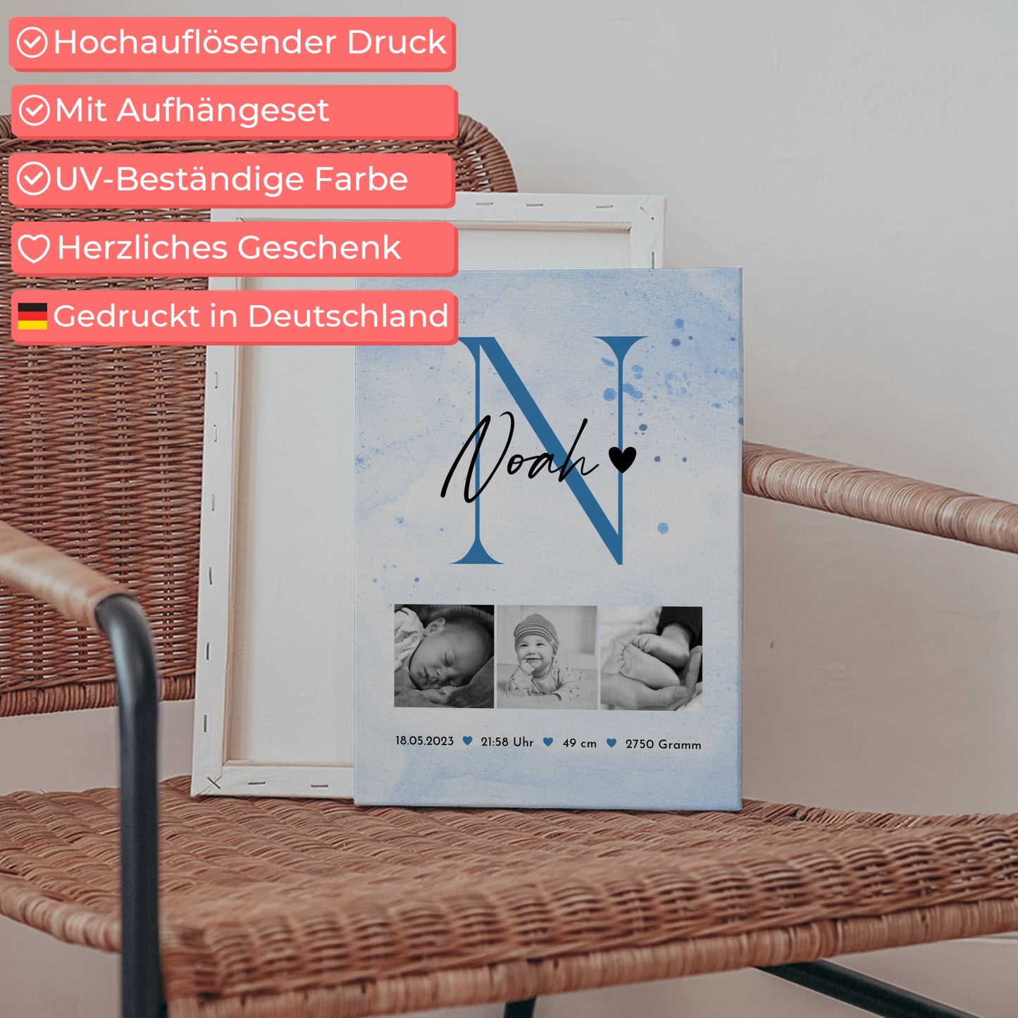 Wandbild Fotocollage Geburt Baby 7 Fotos Geburtsdaten Black and White 5