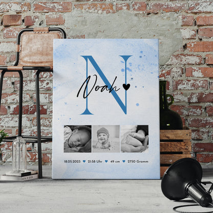 Wandbild Fotocollage Geburt Baby 7 Fotos Geburtsdaten Black and White 4