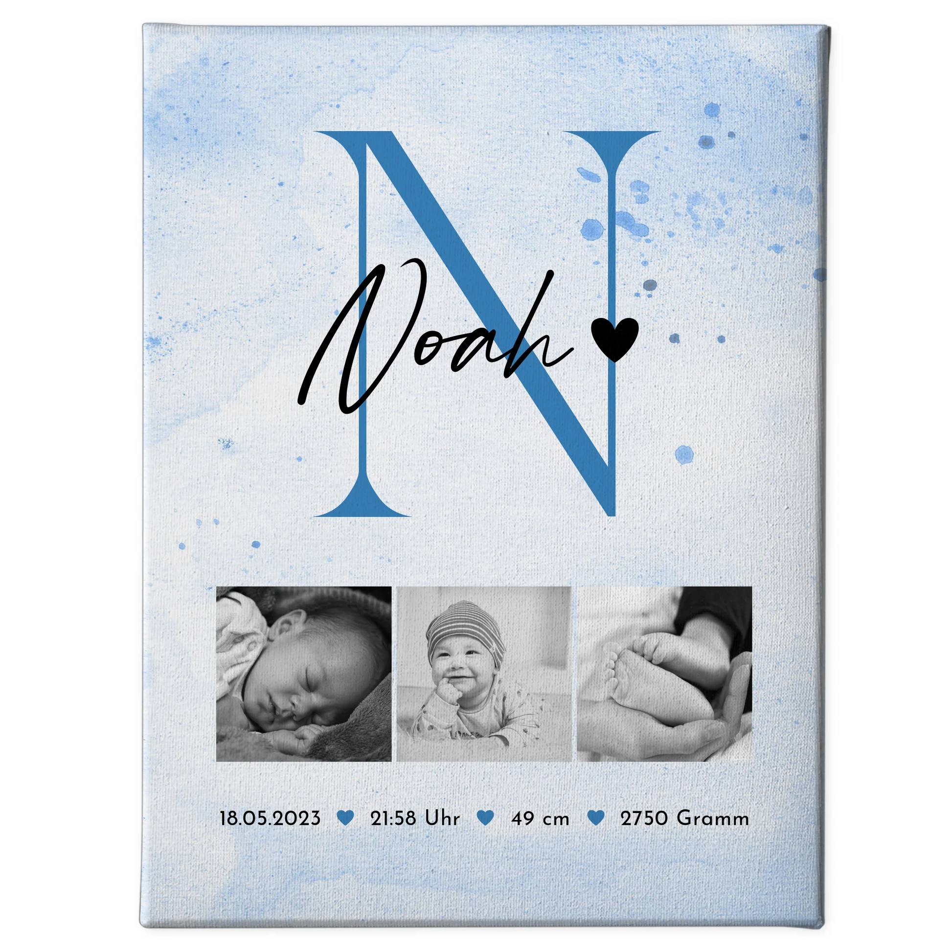 Wandbild Fotocollage Geburt Baby 7 Fotos Geburtsdaten Black and White 1