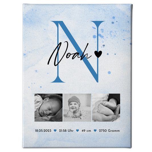 Wandbild Fotocollage Geburt Baby 7 Fotos Geburtsdaten Black and White 1