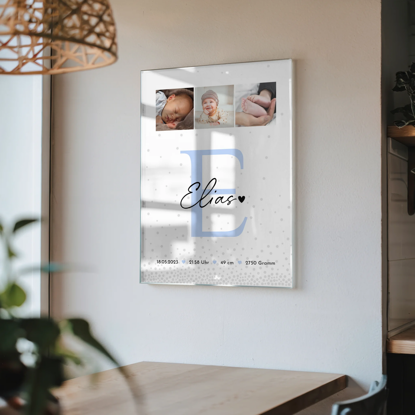Baby-Fotocollage zur Geburt mit Geburtsdaten - Foto hinter Acrylglas im Magic-Rain-Muster 4