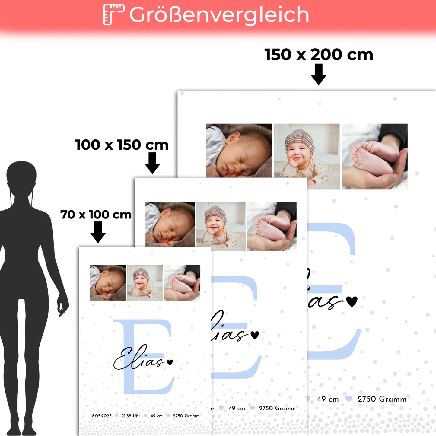 Babydecke Mit Namen zur Geburt Fotocollage mit Geburtsdaten Magic Rain Muster Geschenk 5