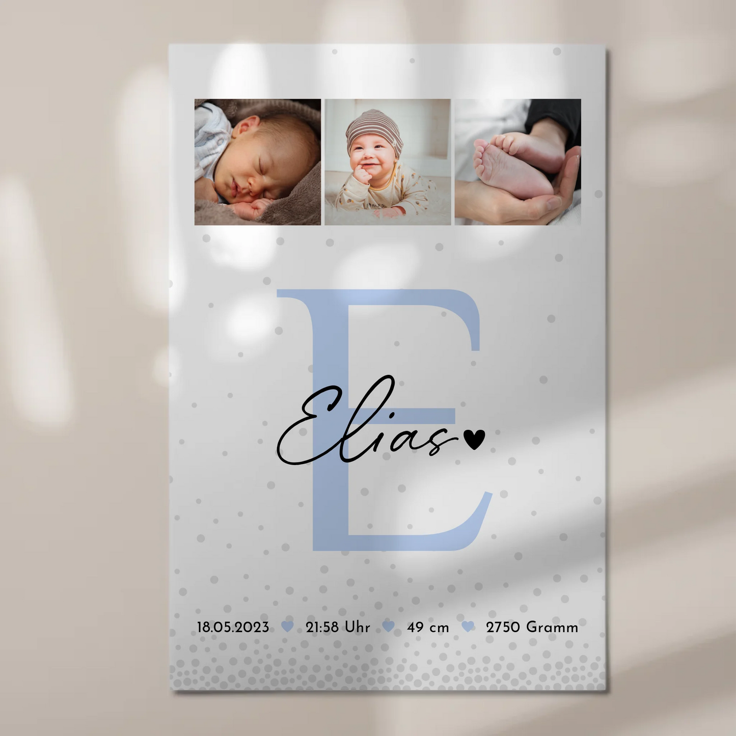 Fotoboard Magnet Poster zur Geburt Baby Fotocollage mit Geburtsdaten Magic Rain Muster 1