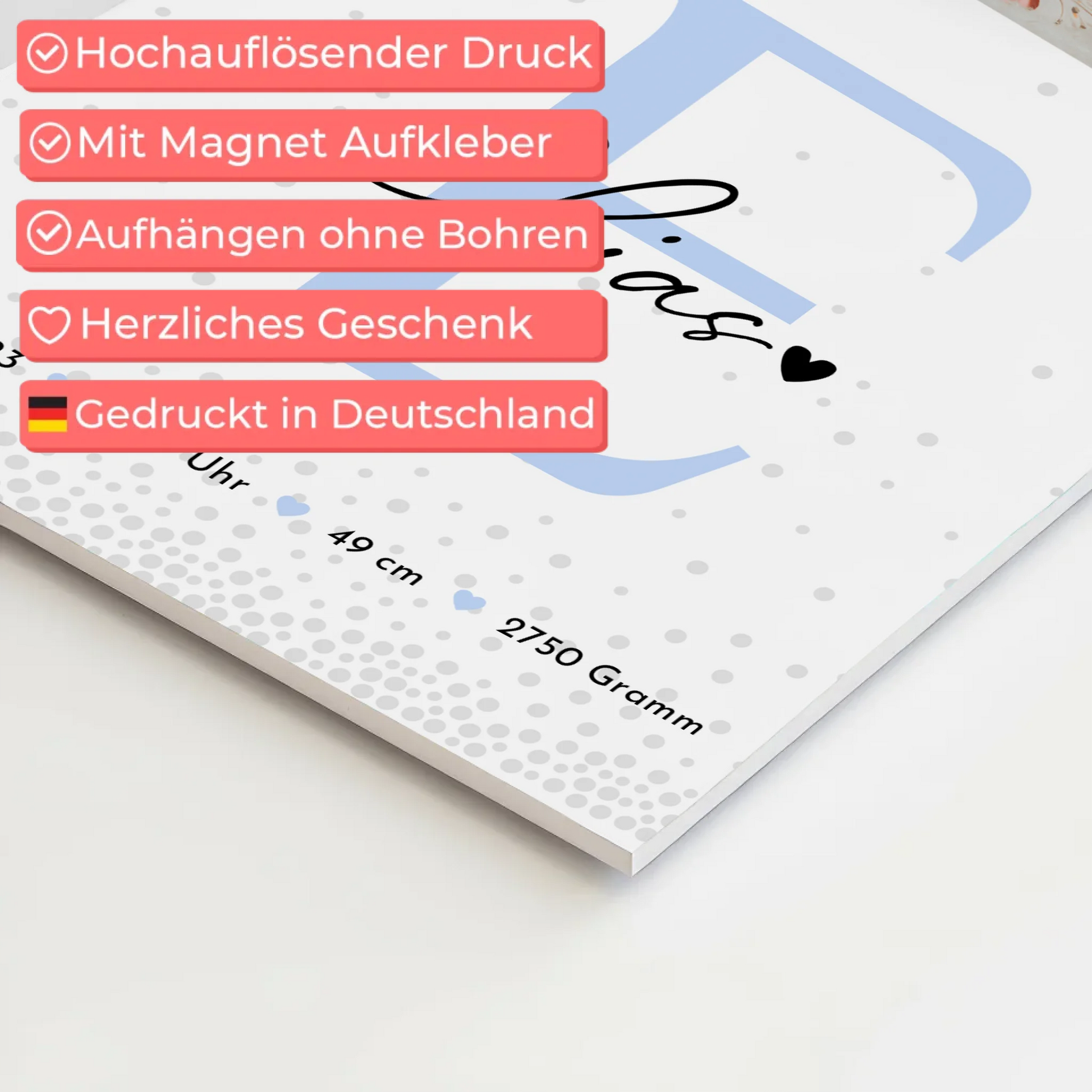 Fotoboard Magnet Poster zur Geburt Baby Fotocollage mit Geburtsdaten Magic Rain Muster 4