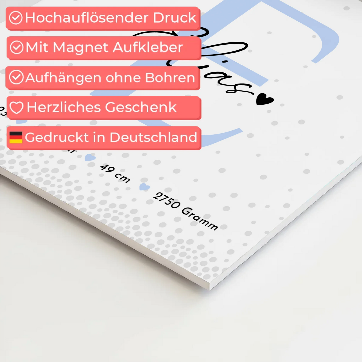 Fotoboard Magnet Poster zur Geburt Baby Fotocollage mit Geburtsdaten Magic Rain Muster 10