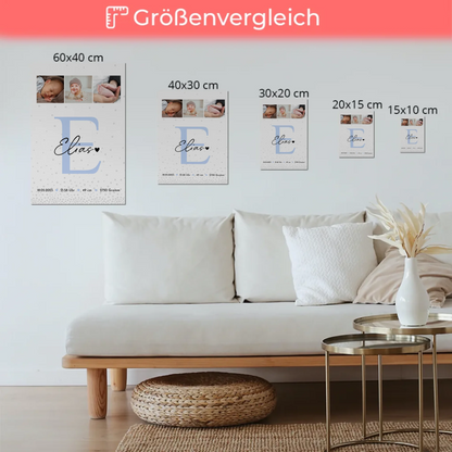 Fotoboard Magnet Poster zur Geburt Baby Fotocollage mit Geburtsdaten Magic Rain Muster