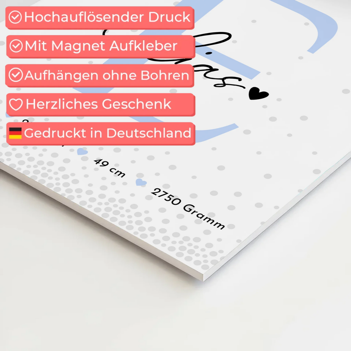 Fotoboard Magnet Poster zur Geburt Baby Fotocollage mit Geburtsdaten Magic Rain Muster