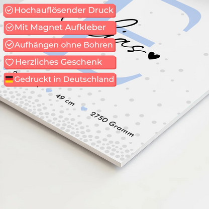 Fotoboard Magnet Poster zur Geburt Baby Fotocollage mit Geburtsdaten Magic Rain Muster