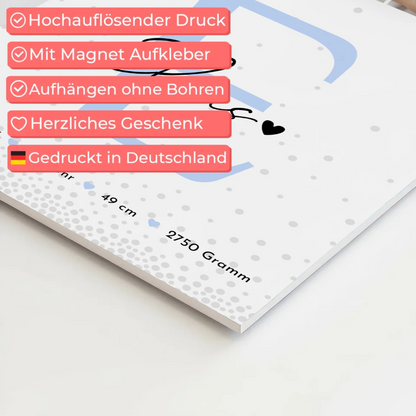 Fotoboard Magnet Poster zur Geburt Baby Fotocollage mit Geburtsdaten Magic Rain Muster