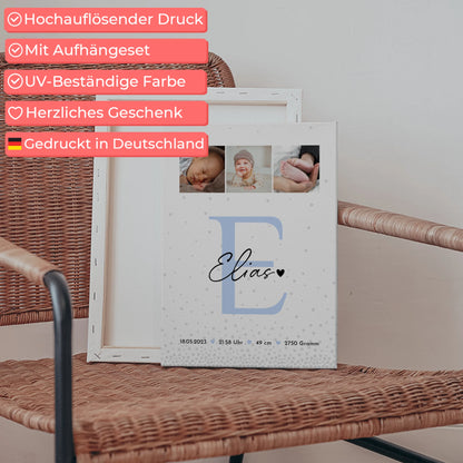 Wandbild Fotocollage zur Geburt mit Baby Geburtsdaten im Magic Rain Muster personalisiert 5