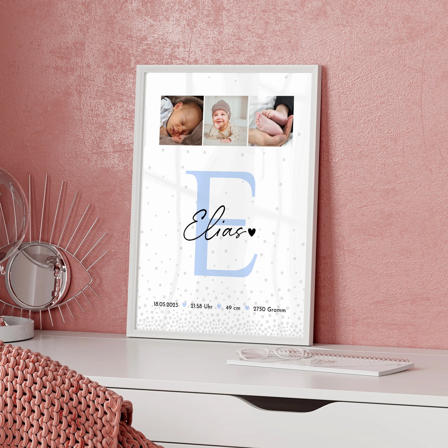 Poster Mit Geburtsdaten Baby Fotocollage Magic Rain Muster personalisiertes Geschenk Geburt 5