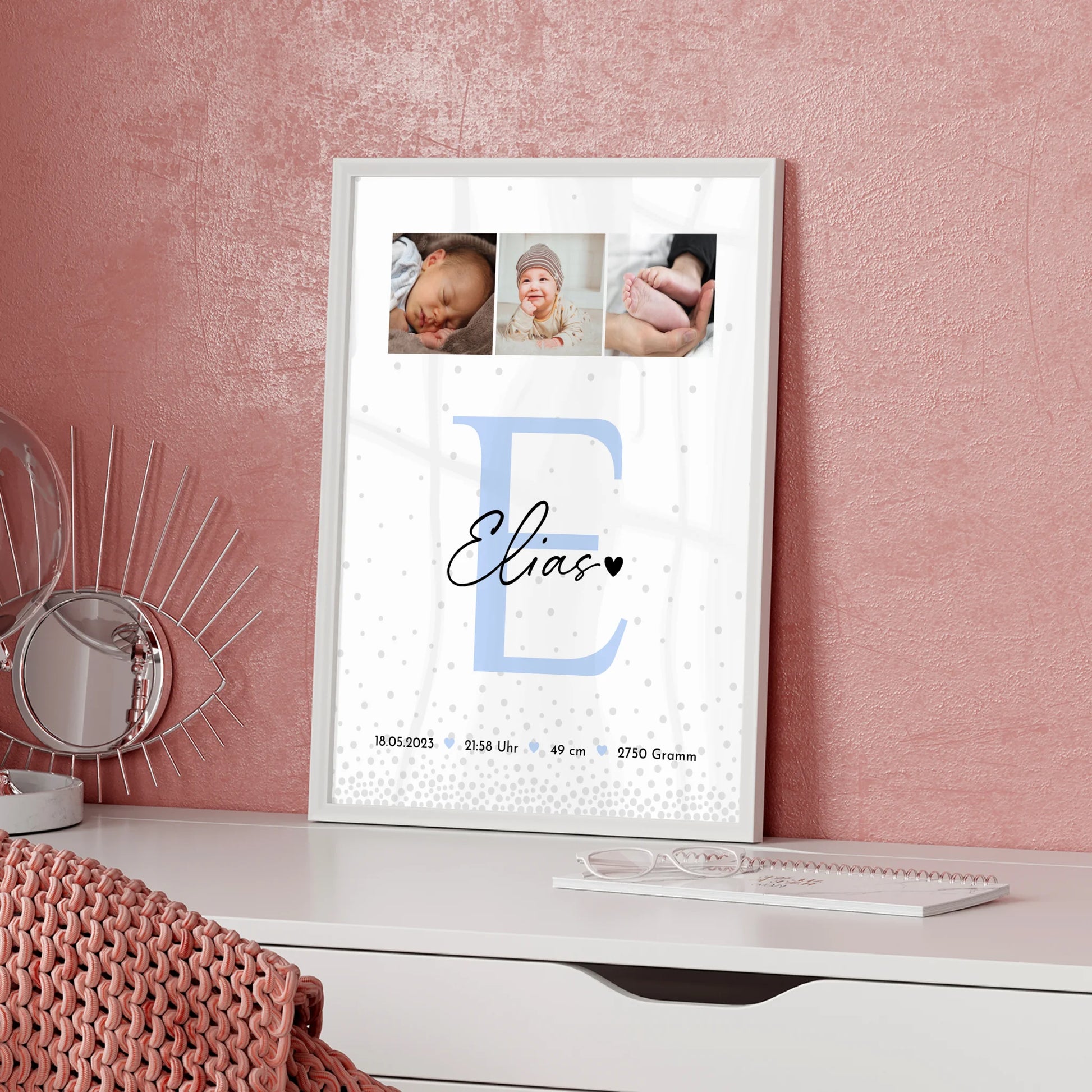 Poster Mit Geburtsdaten Baby Fotocollage Magic Rain Muster personalisiertes Geschenk Geburt 5