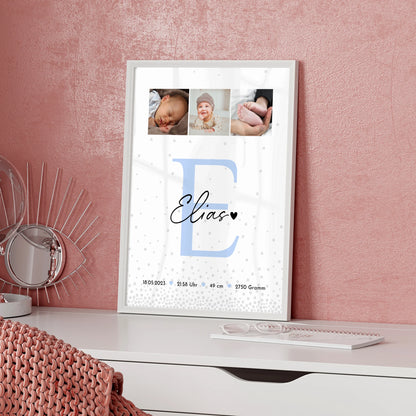 Poster Mit Geburtsdaten Baby Fotocollage Magic Rain Muster personalisiertes Geschenk Geburt 5