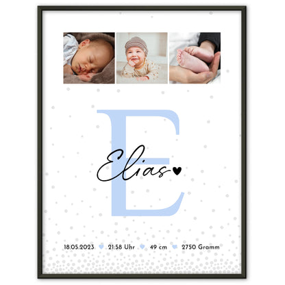 Poster Mit Geburtsdaten Baby Fotocollage Magic Rain Muster personalisiertes Geschenk Geburt 1