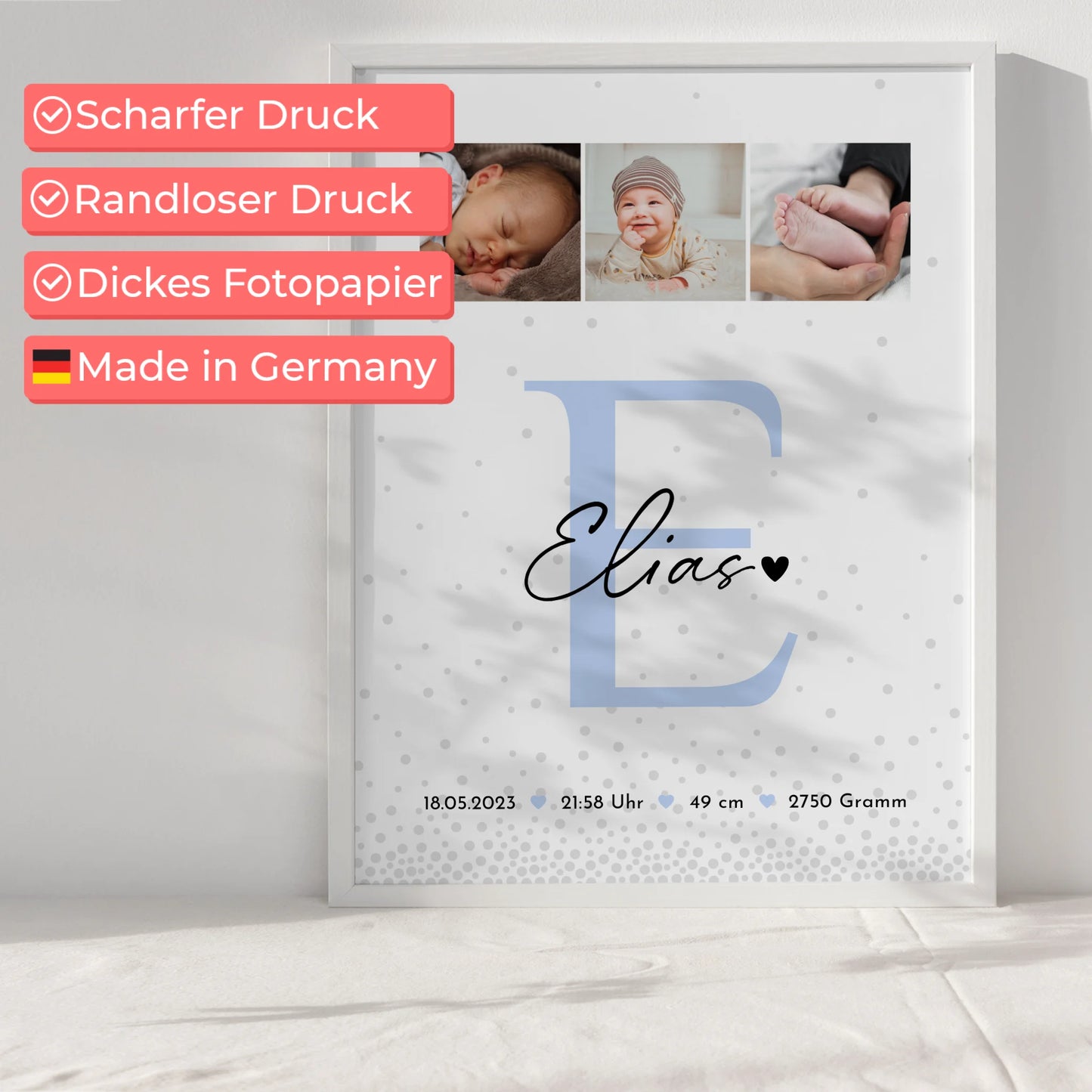 Poster Mit Geburtsdaten Baby Fotocollage Magic Rain Muster personalisiertes Geschenk Geburt 6