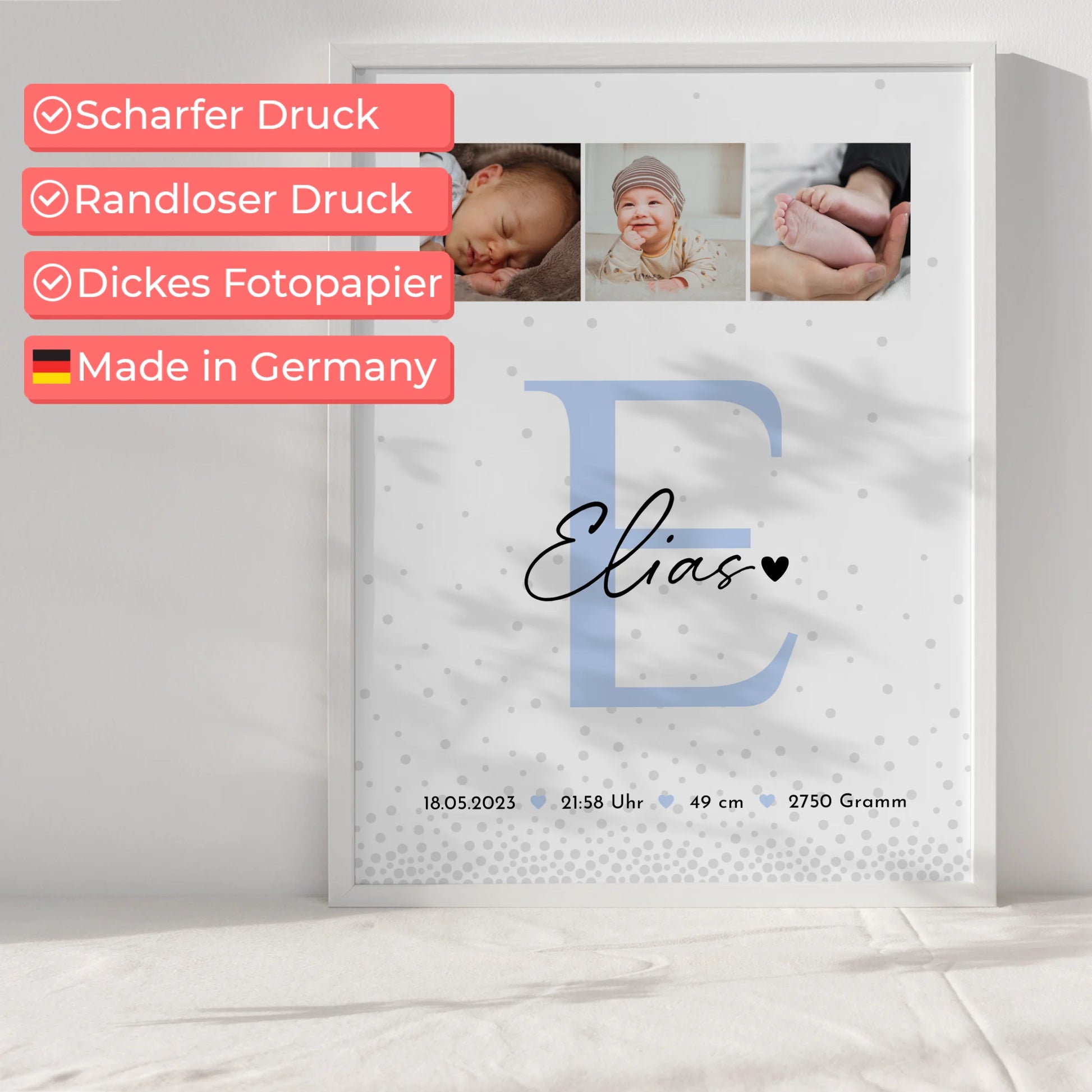 Poster Mit Geburtsdaten Baby Fotocollage Magic Rain Muster personalisiertes Geschenk Geburt 6