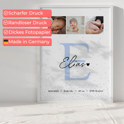Poster Mit Geburtsdaten Baby Fotocollage Magic Rain Muster personalisiertes Geschenk Geburt 6