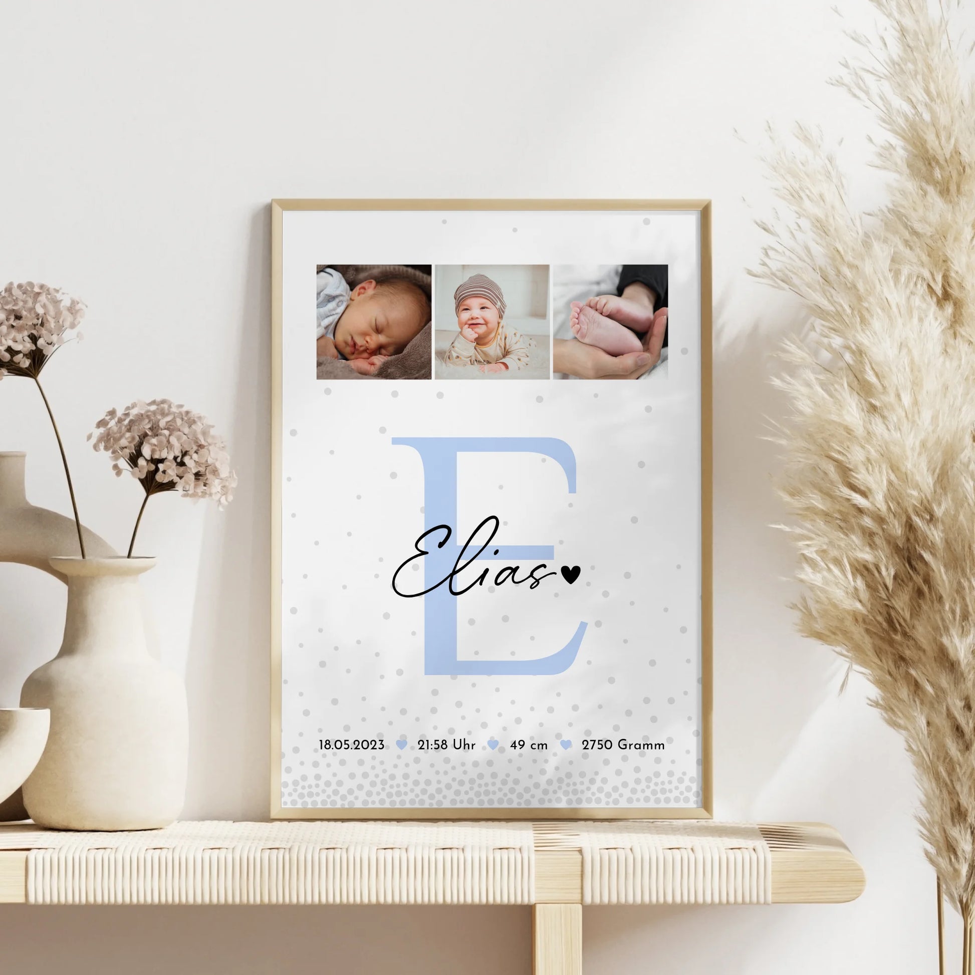 Poster Mit Geburtsdaten Baby Fotocollage Magic Rain Muster personalisiertes Geschenk Geburt 4