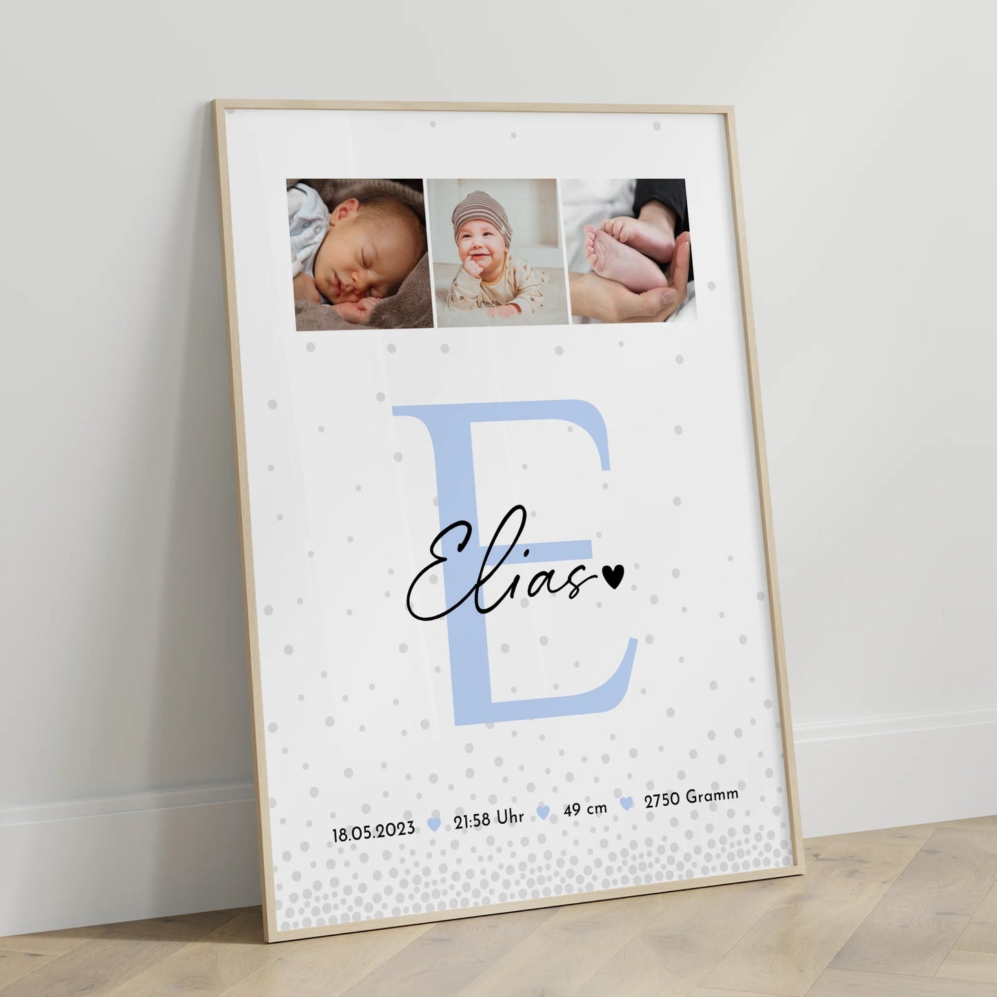 Poster Mit Geburtsdaten Baby Fotocollage Magic Rain Muster personalisiertes Geschenk Geburt 3