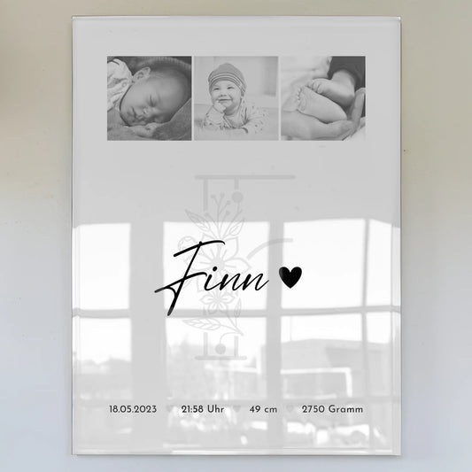 Foto Mit Acrylglas zur Geburt Baby Fotocollage mit Geburtsdaten Initial Black and White 1