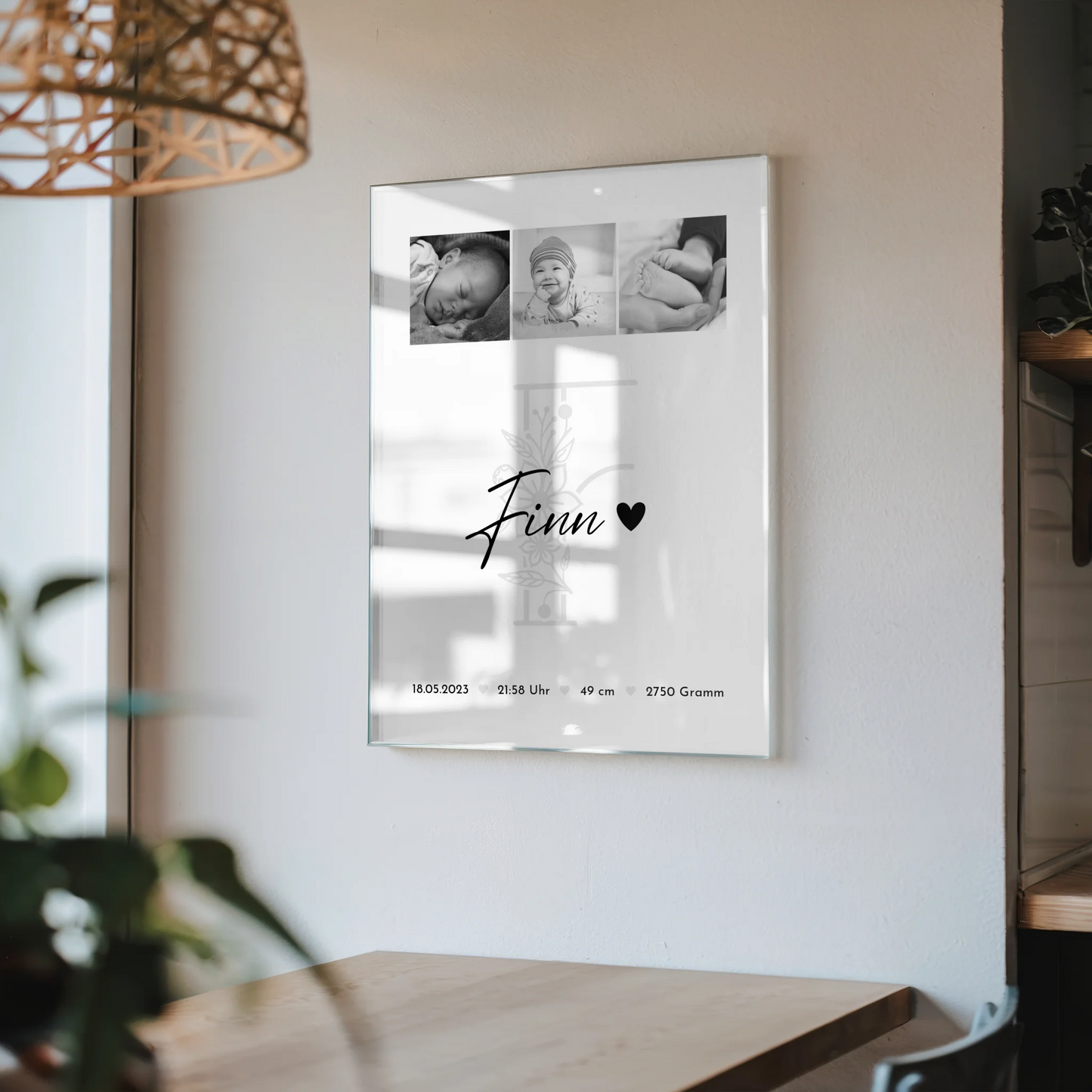 Foto Mit Acrylglas zur Geburt Baby Fotocollage mit Geburtsdaten Initial Black and White 4