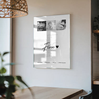 Foto Mit Acrylglas zur Geburt Baby Fotocollage mit Geburtsdaten Initial Black and White 4