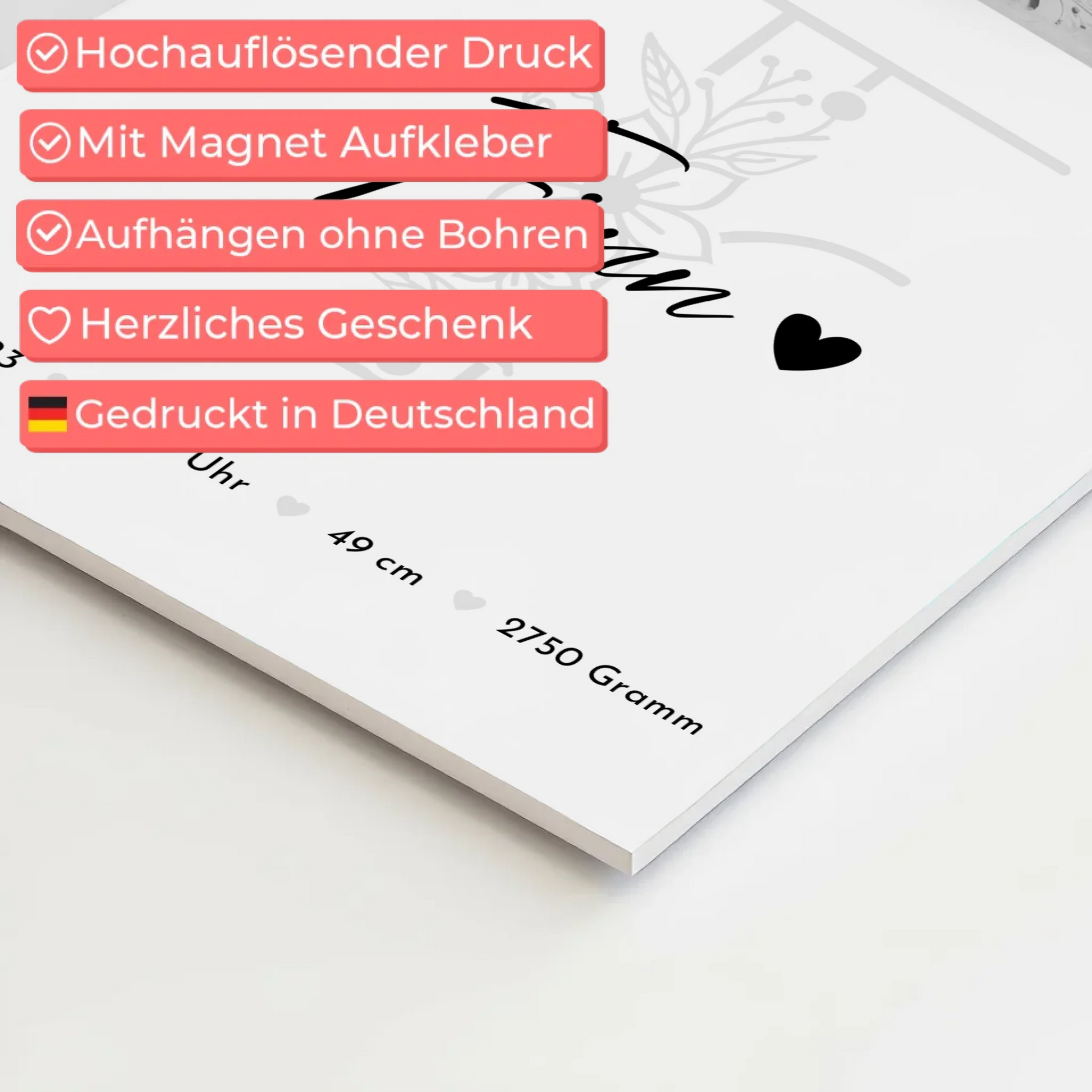 Magnetposter Baby-Fotocollage mit Geburtsdaten & Initial - Black & White 4