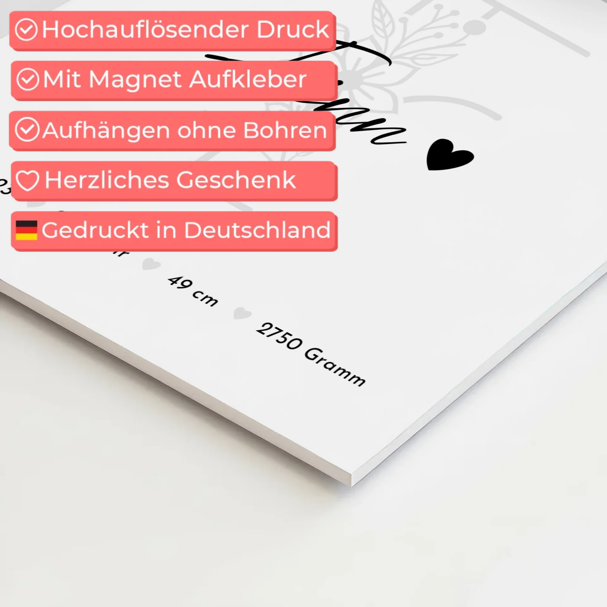 Magnetposter Baby-Fotocollage mit Geburtsdaten & Initial - Black & White 10