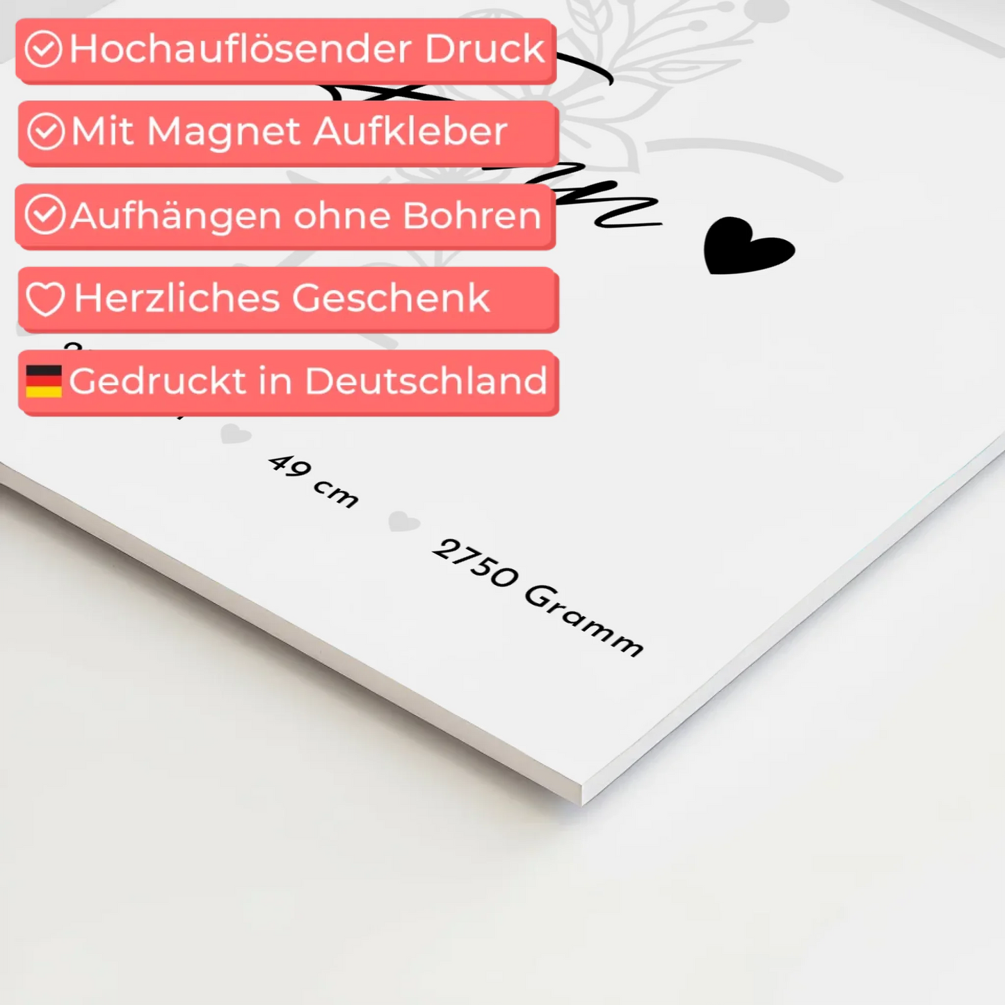 Magnetposter Baby-Fotocollage mit Geburtsdaten & Initial - Black & White