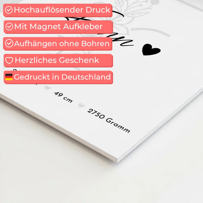 Magnetposter Baby-Fotocollage mit Geburtsdaten & Initial - Black & White