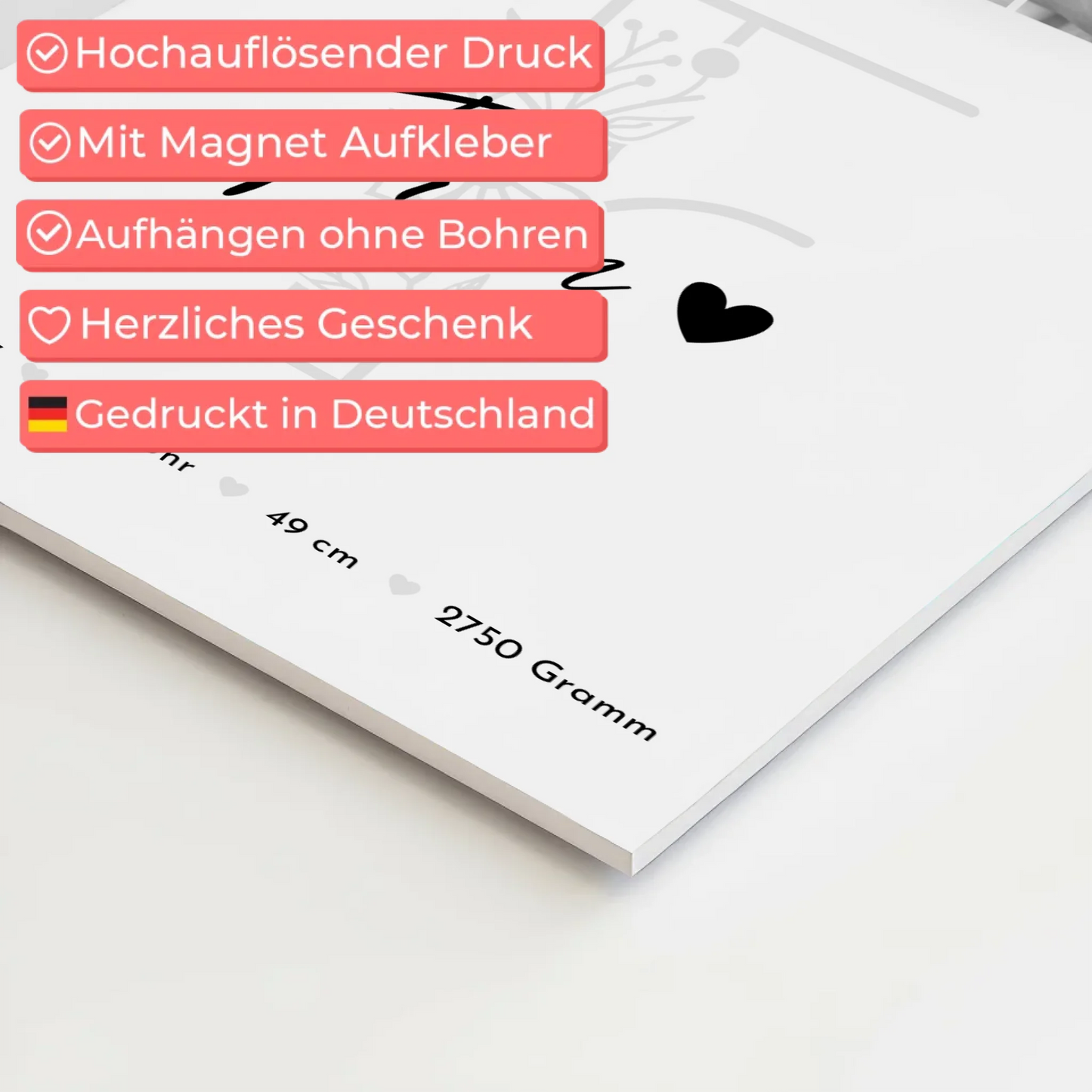 Magnetposter Baby-Fotocollage mit Geburtsdaten & Initial - Black & White