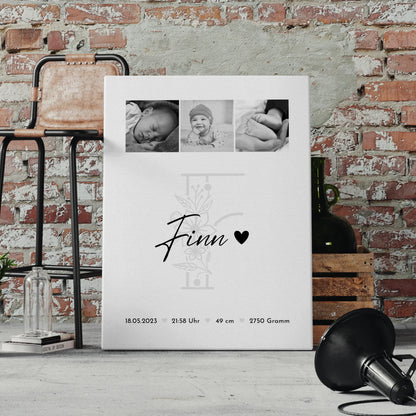 Leinwand Collagen Erstellen zur Geburt Baby Fotocollage mit Geburtsdaten Initial Black White 4