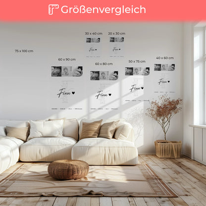 Leinwand Collagen Erstellen zur Geburt Baby Fotocollage mit Geburtsdaten Initial Black White 6