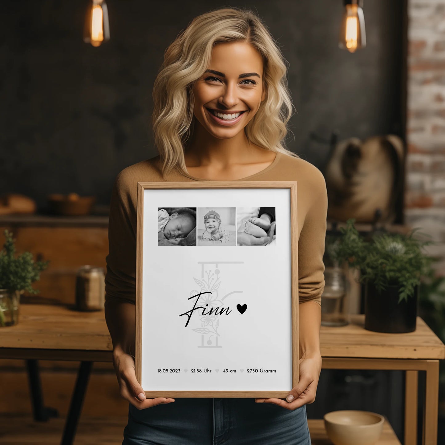 Geburtsdaten Poster Geburt Baby Fotocollage Geburtsdaten Initial Black & White Geschenk 2