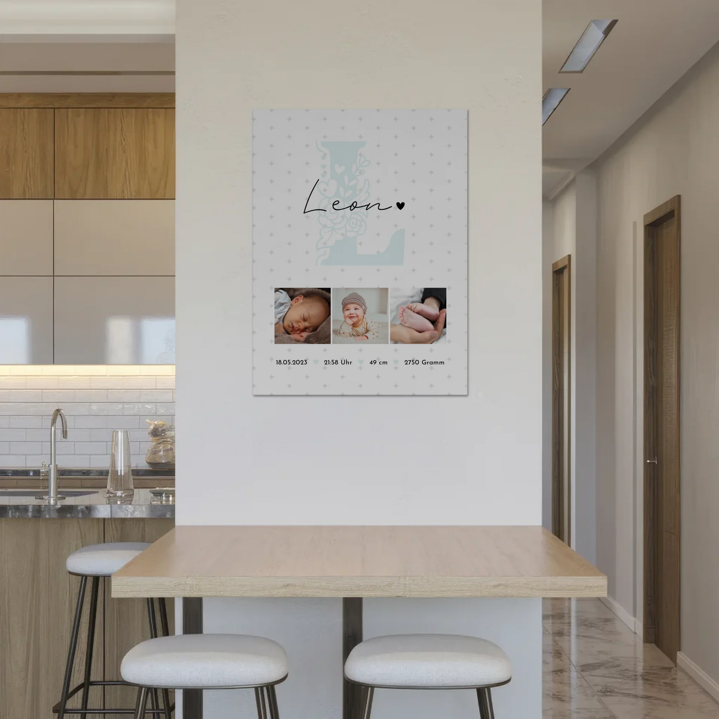 Fotoboard Magnet Poster zur Geburt mit Baby Geburtsdaten Fotos und Sternchen Muster personalisiert 8