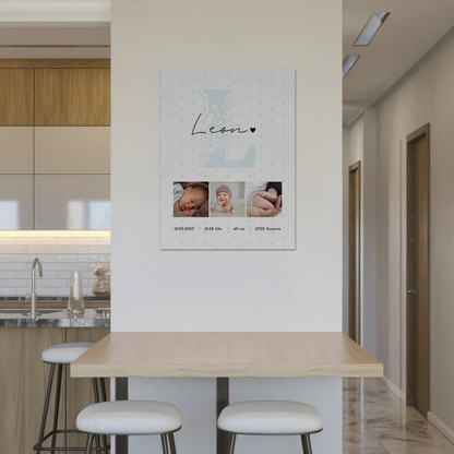 Fotoboard Magnet Poster zur Geburt mit Baby Geburtsdaten Fotos und Sternchen Muster personalisiert 8