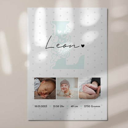 Fotoboard Magnet Poster zur Geburt mit Baby Geburtsdaten Fotos und Sternchen Muster personalisiert 7