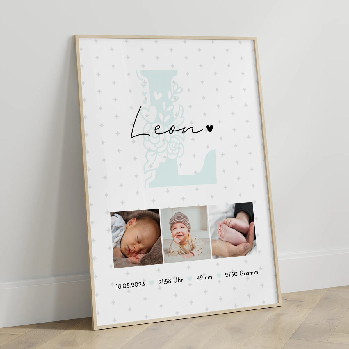 Poster Mit Geburtsdaten Baby Geburt personalisiert mit Fotos und Sternchen Muster Geschenk 3