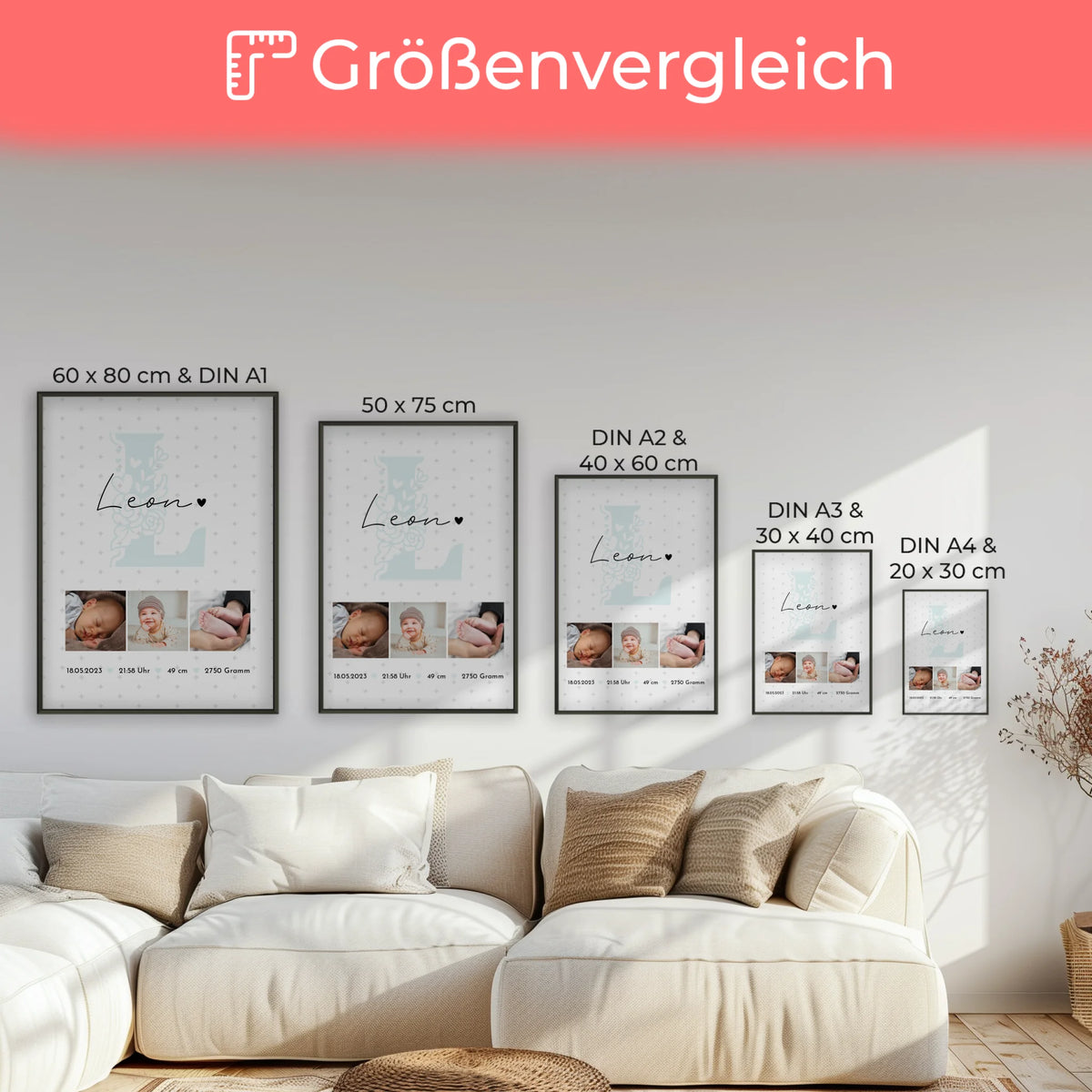 Poster Mit Geburtsdaten Baby Geburt personalisiert mit Fotos und Sternchen Muster Geschenk 7
