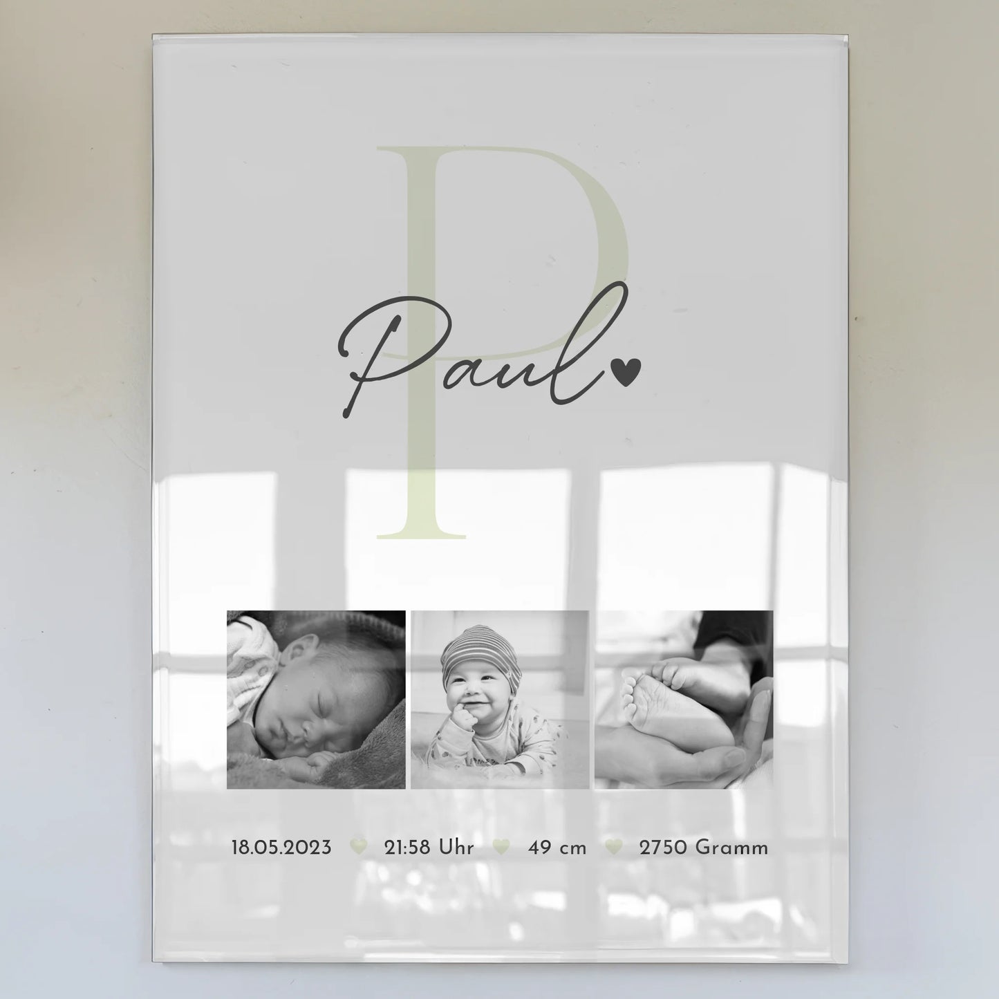 Acrylglas-Fotocollage zur Geburt mit Geburtsdaten, Black & White 1
