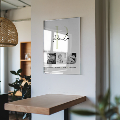 Acrylglas-Fotocollage zur Geburt mit Geburtsdaten, Black & White 6