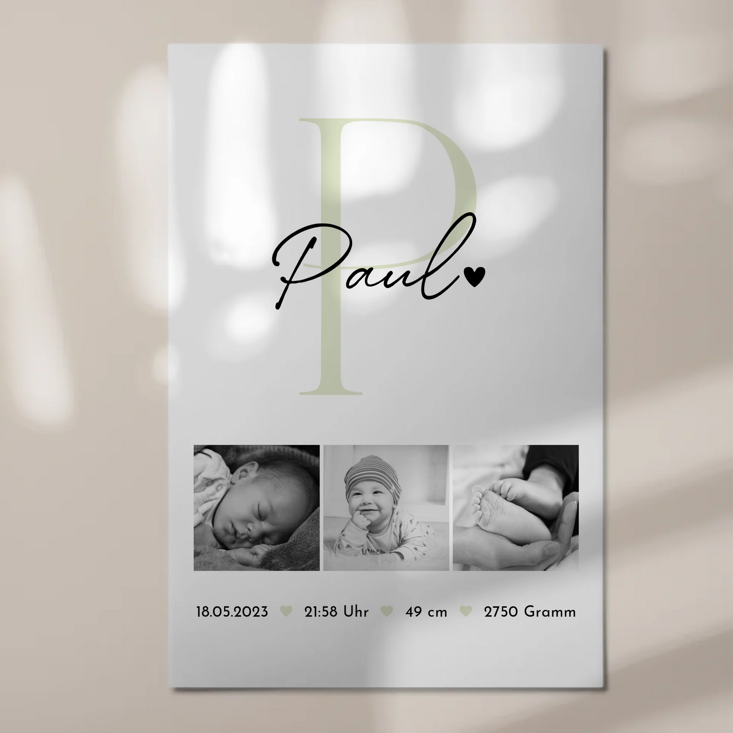 Magnetisches Fotoboard-Poster zur Geburt, Baby-Fotocollage mit Geburtsdaten im Black-and-White-Design 1