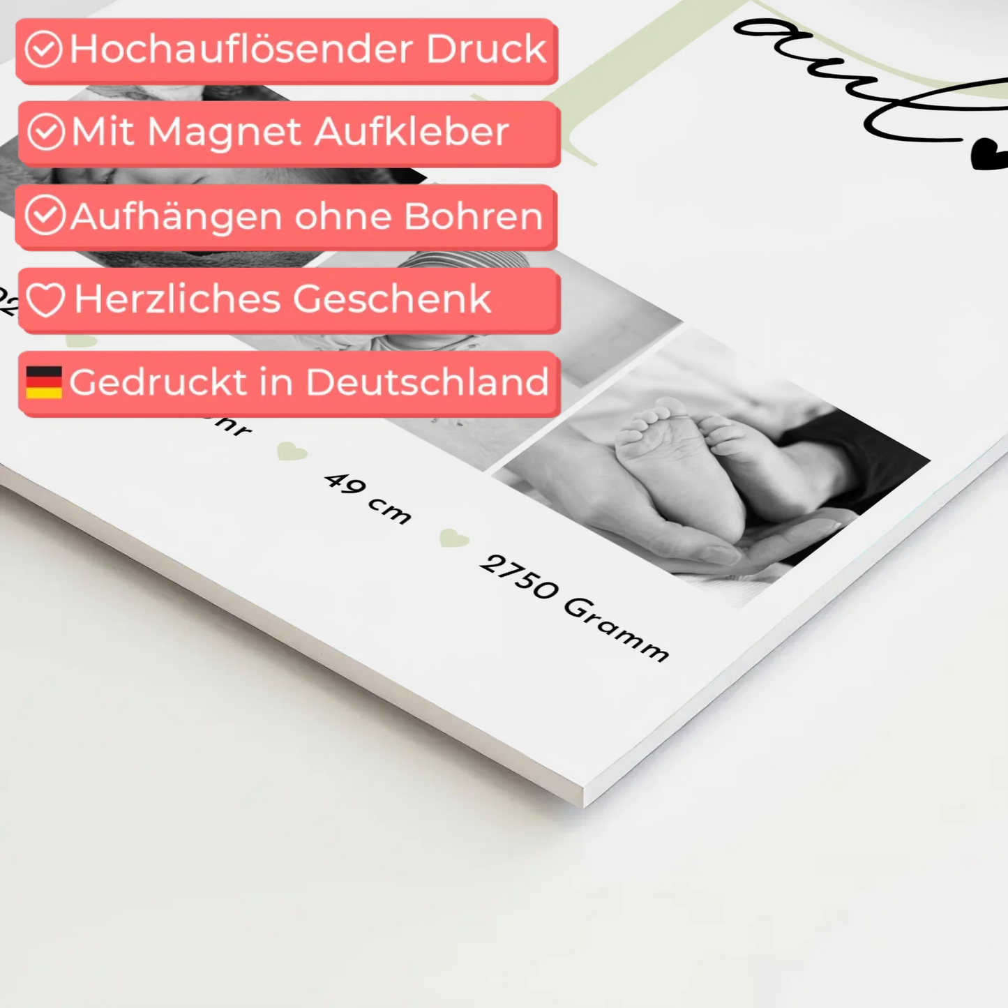 Magnetisches Fotoboard-Poster zur Geburt, Baby-Fotocollage mit Geburtsdaten im Black-and-White-Design 4