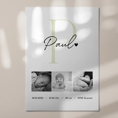 Magnetisches Fotoboard-Poster zur Geburt, Baby-Fotocollage mit Geburtsdaten im Black-and-White-Design 7